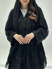 C 2200 Black Beaded Dantel Abaya