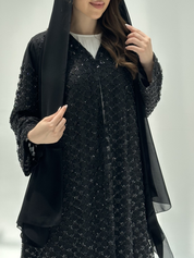 C 2203 Black Beaded Dantel Abaya