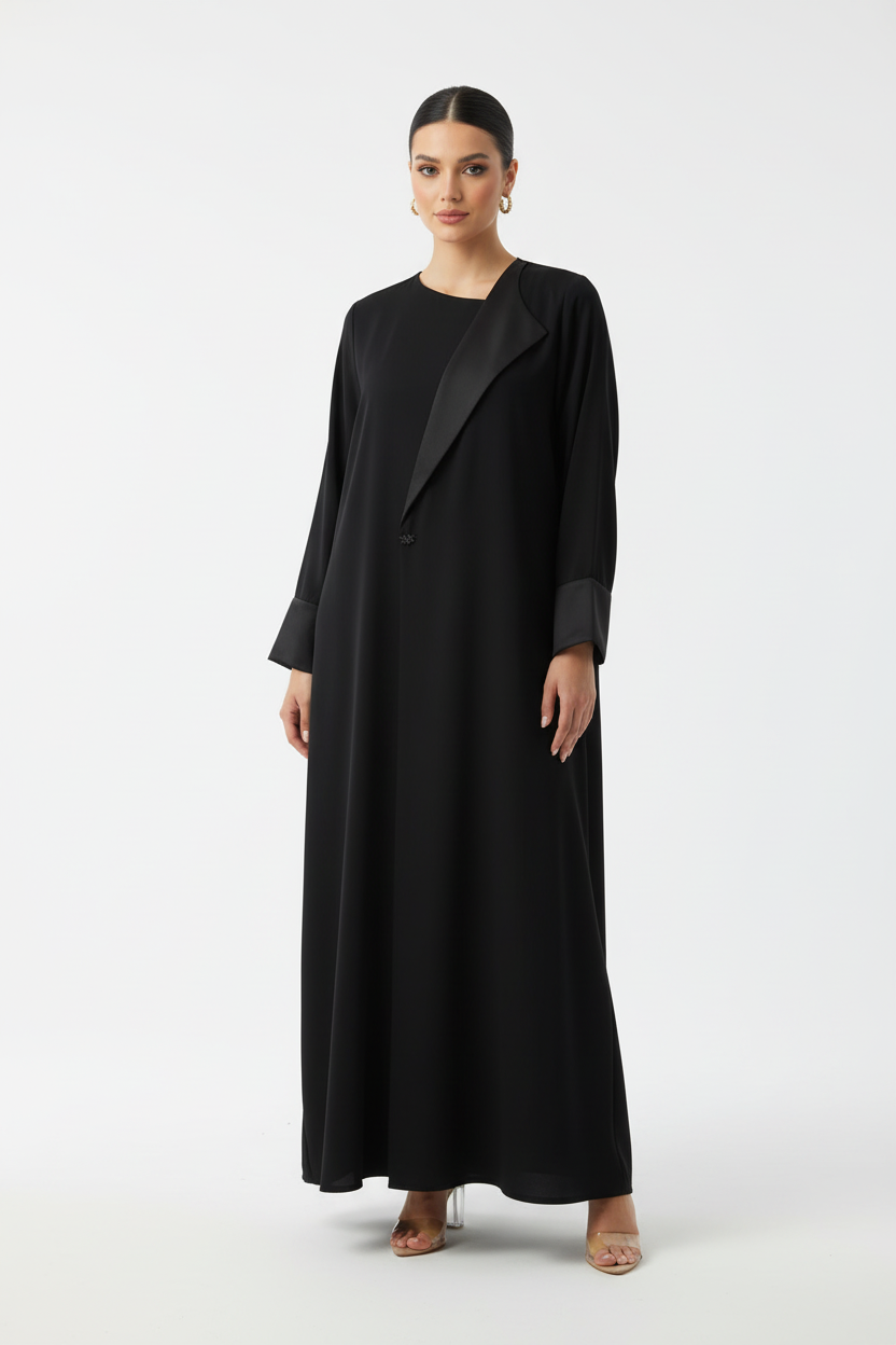 Arab model in black lapel abaya