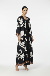 C 1885 Grey Orange Floral Printed Abaya