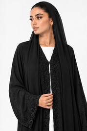 C 2509-02 Black Embroidered Lace Abaya