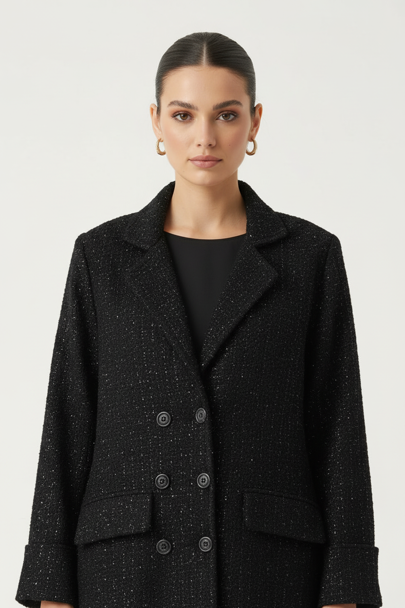 Black Sparkle Tweed Abaya Close-up