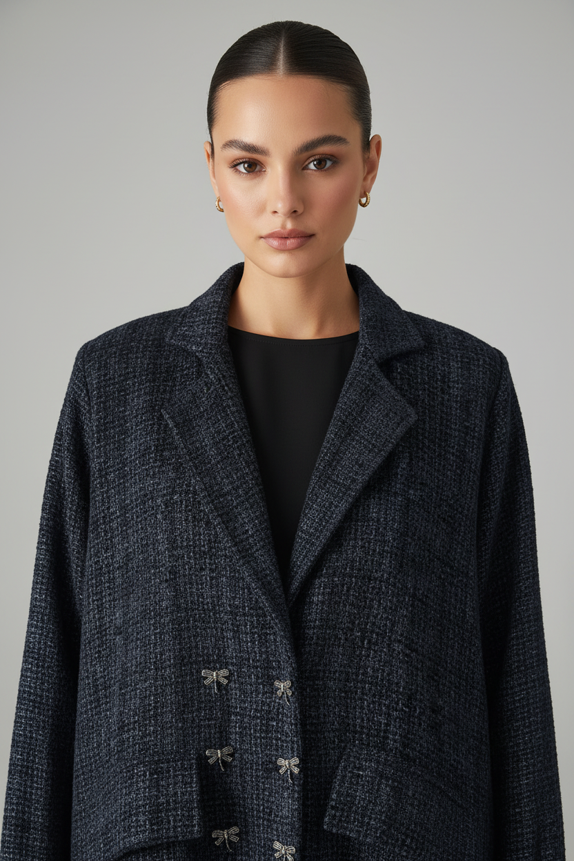 Black Tweed Abaya Detail