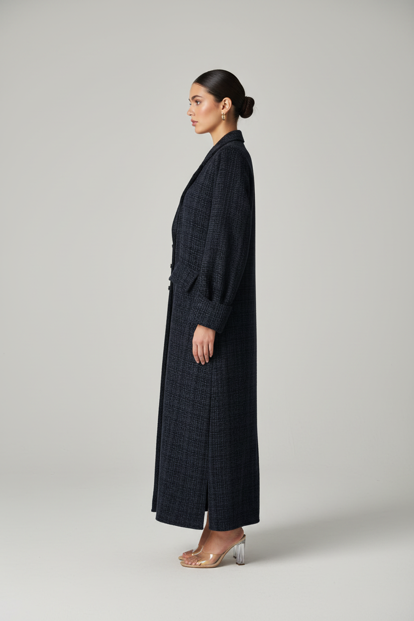 Black Tweed Abaya Side View