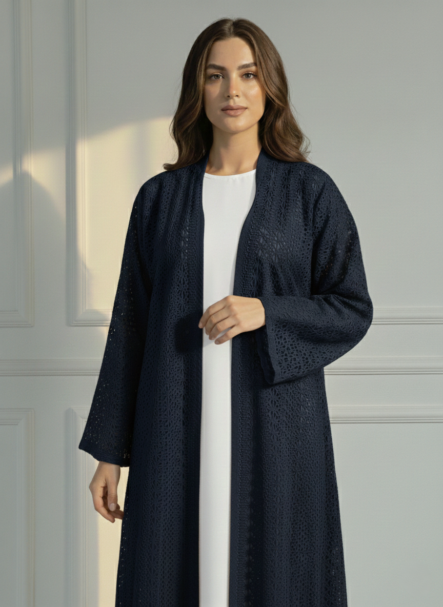 C 1717-06 Navy Blue Dantel Abaya