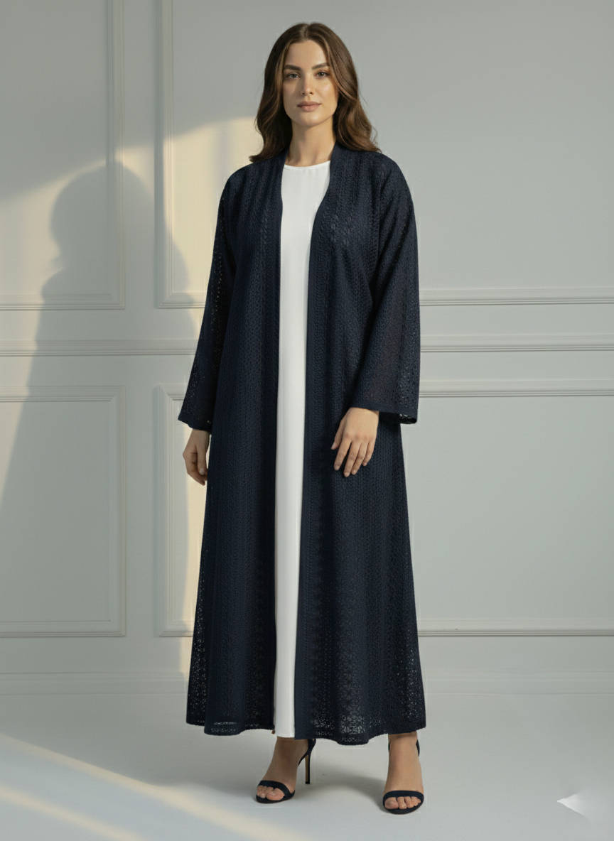 C 1717-06 Navy Blue Dantel Abaya