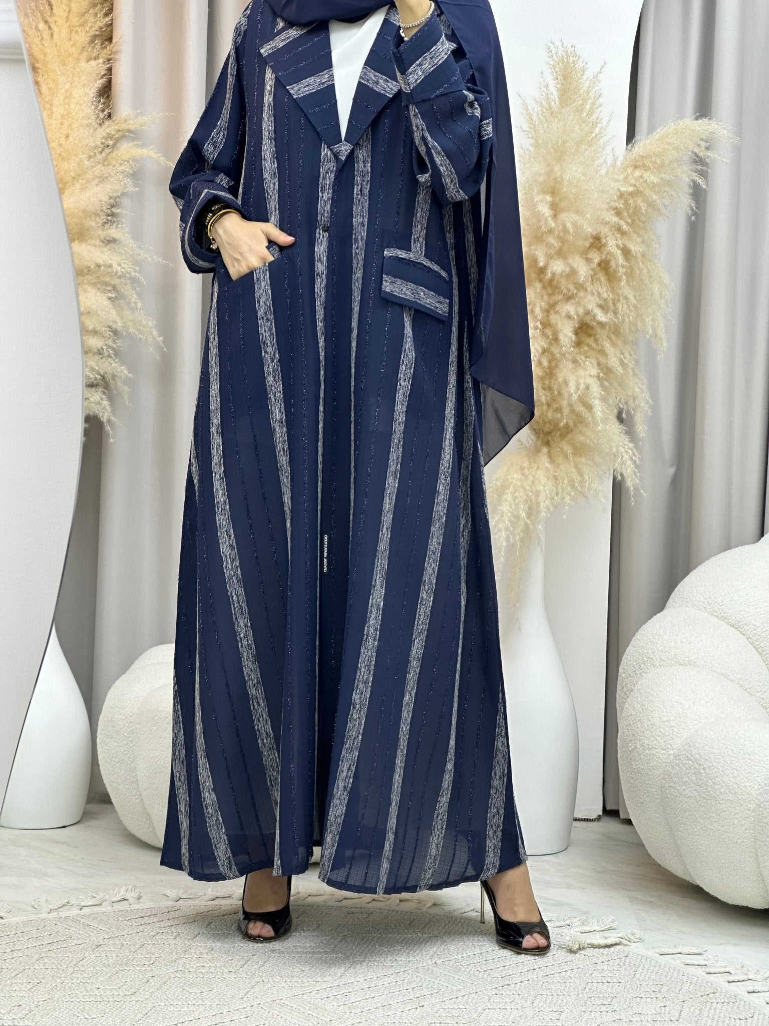 C 0002 - 02 Blue Striped Coat Eid Abaya