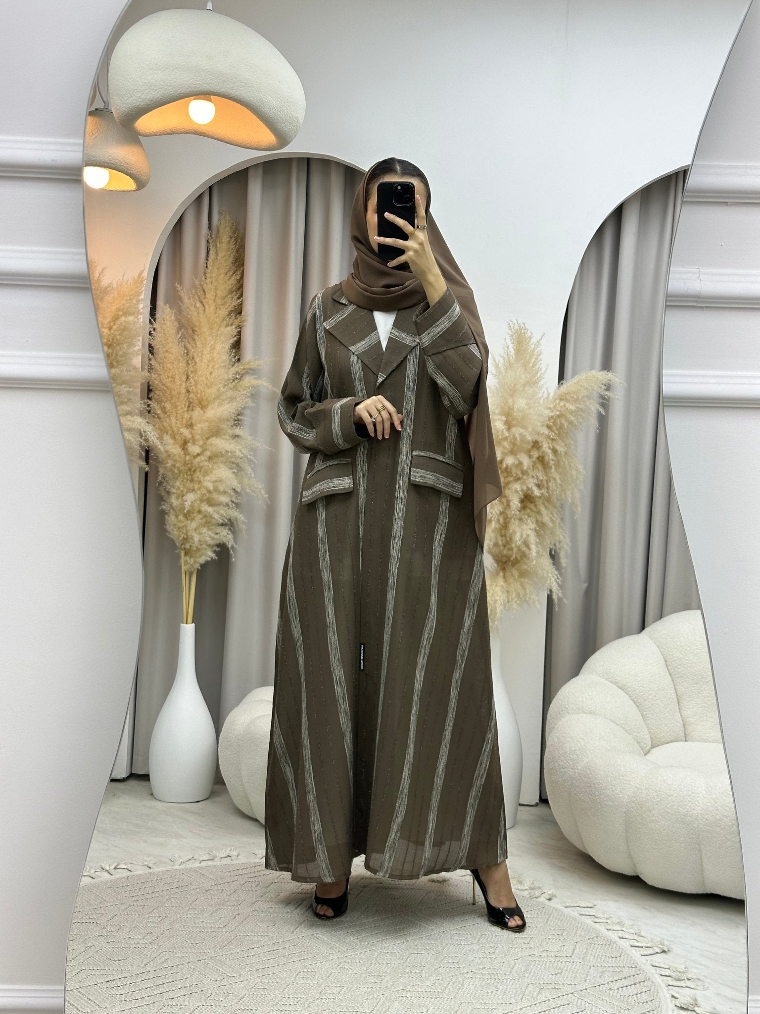 C 0002 - 04 Brown Striped Coat Eid Abaya