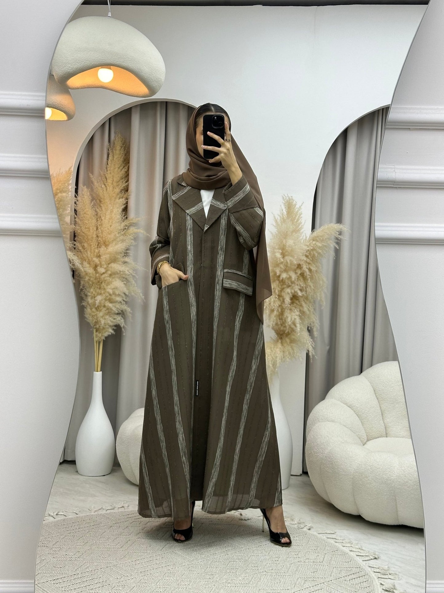 C 0002 - 04 Brown Striped Coat Eid Abaya