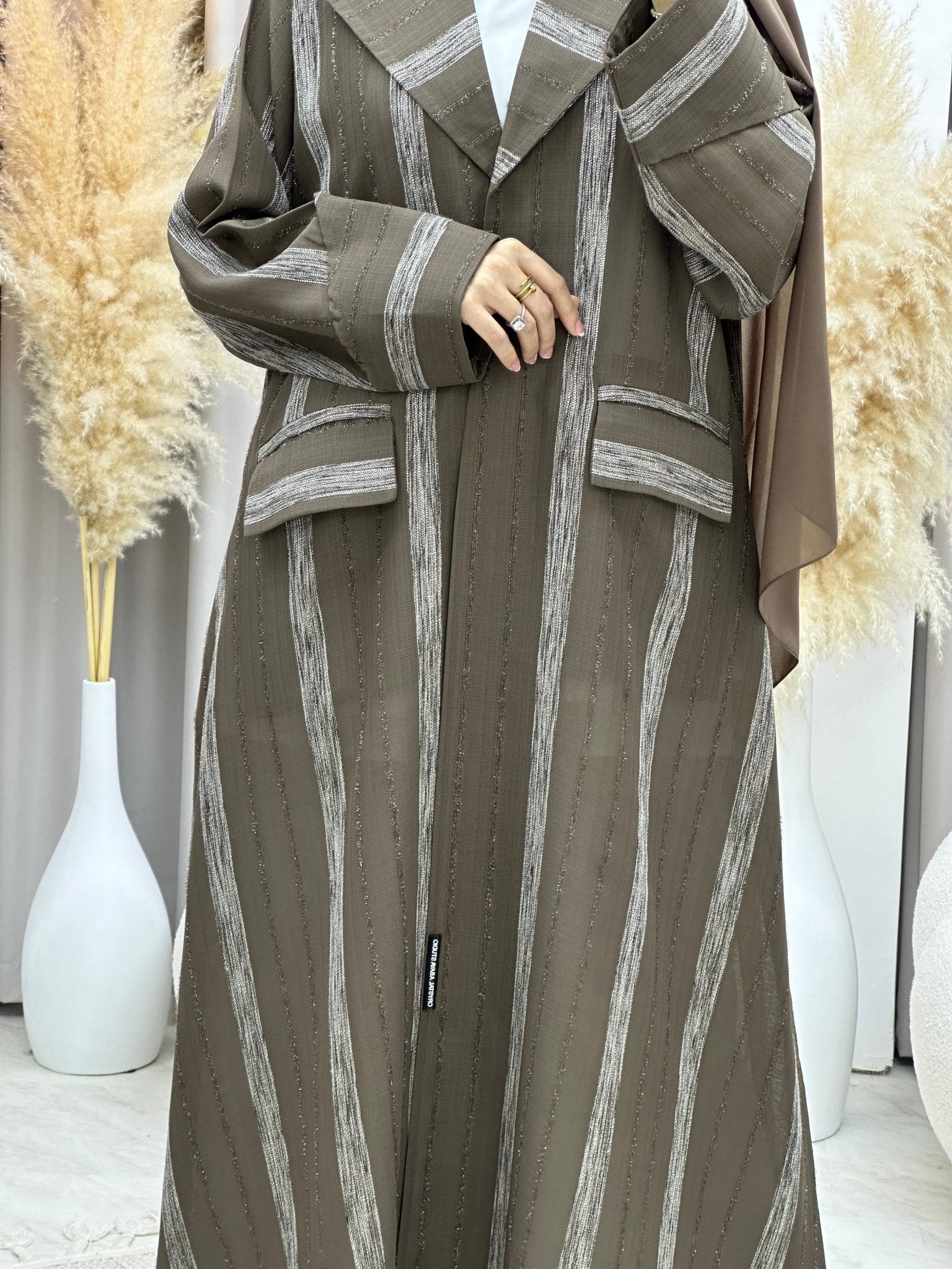 C 0002 - 04 Brown Striped Coat Eid Abaya