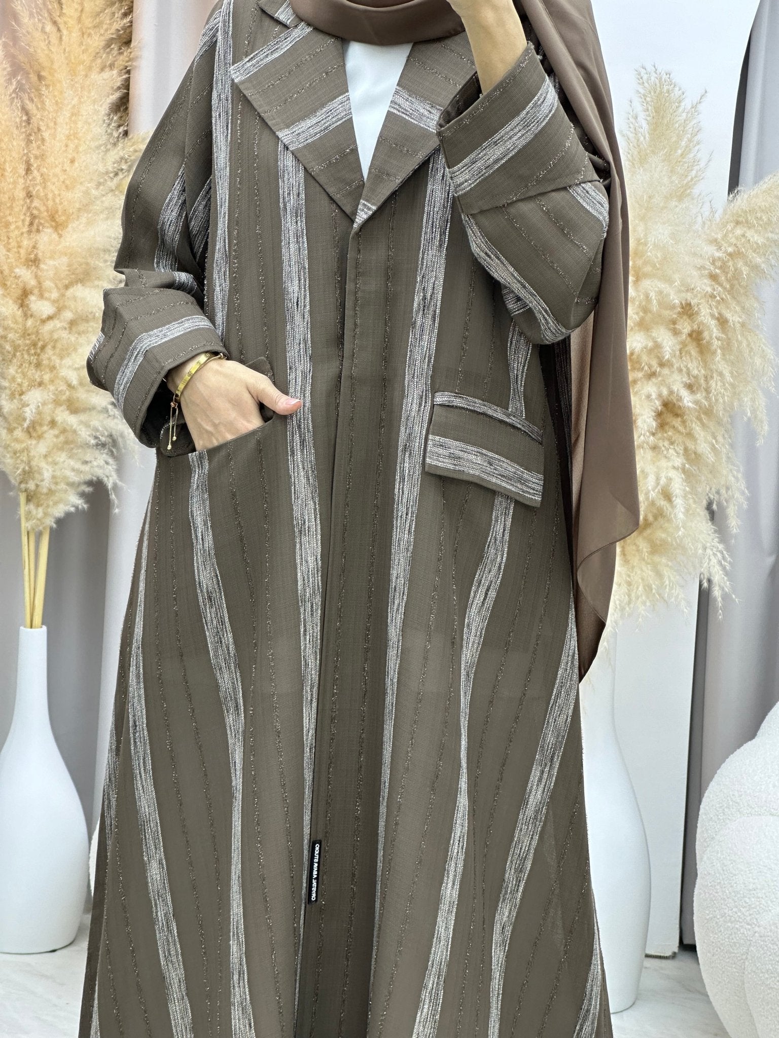 C 0002 - 04 Brown Striped Coat Eid Abaya