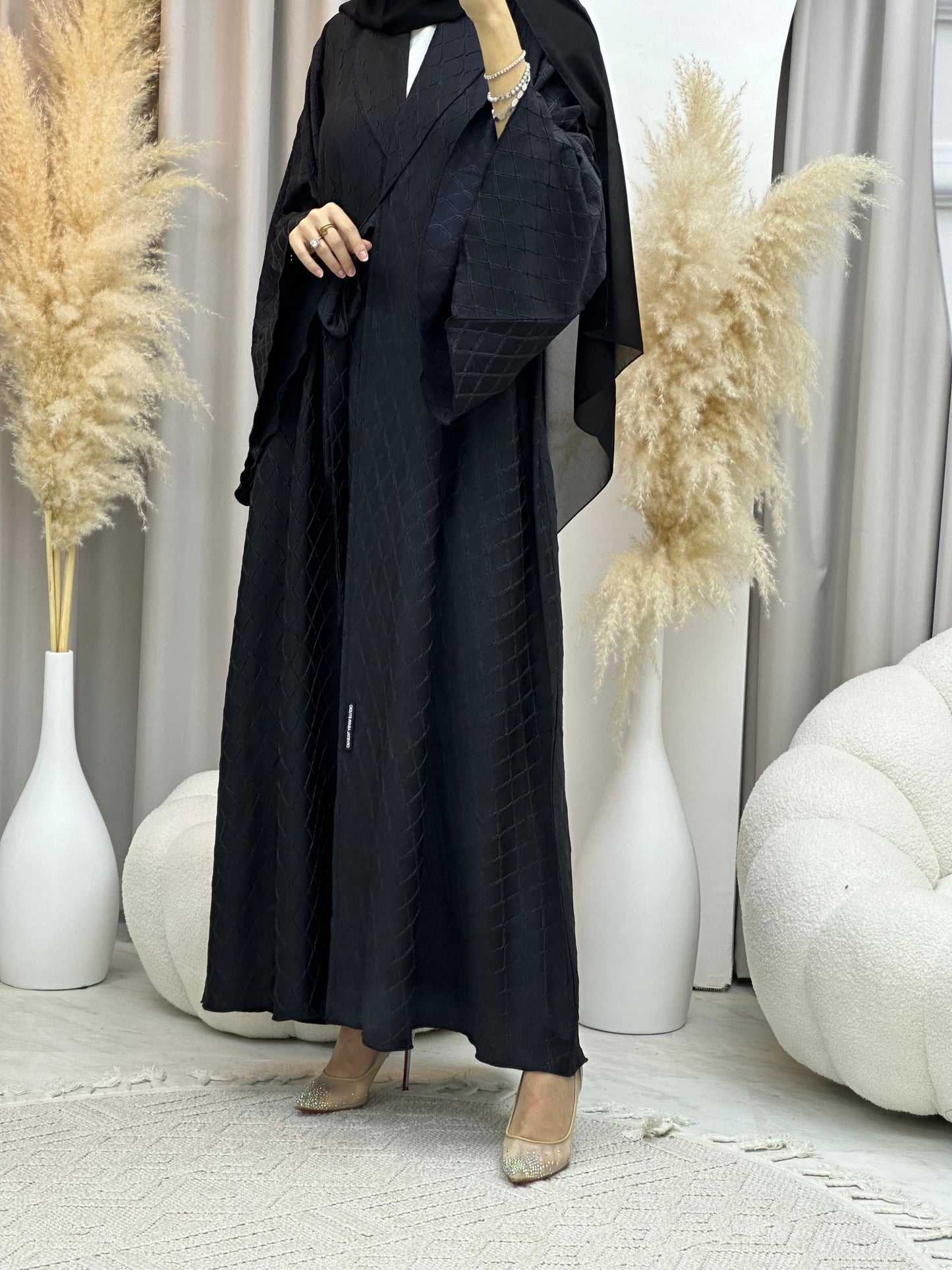 C 0005 - 02 Black Overlap Silk Abaya