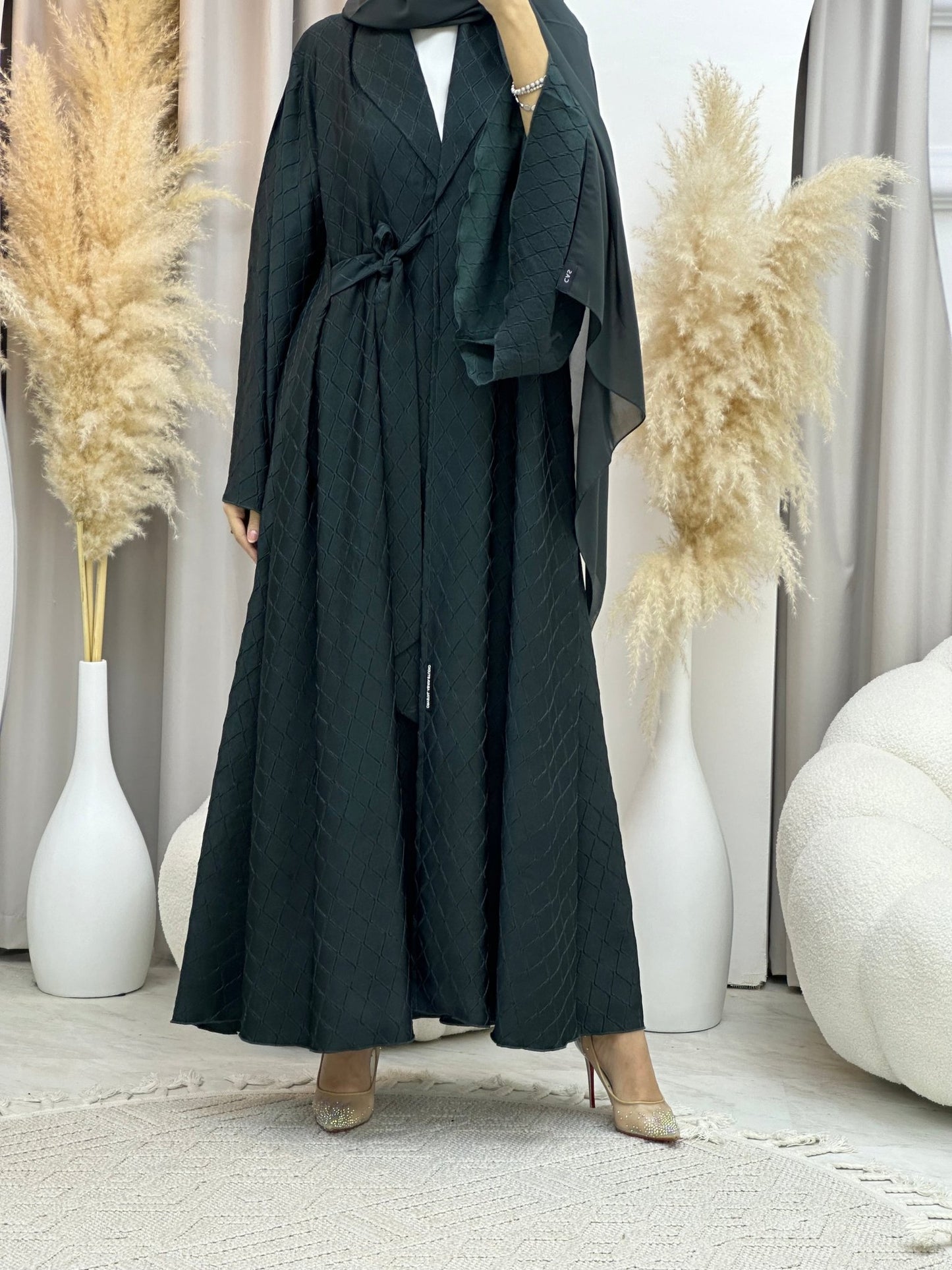 C 0005 - 06 Green Overlap Silk Abaya