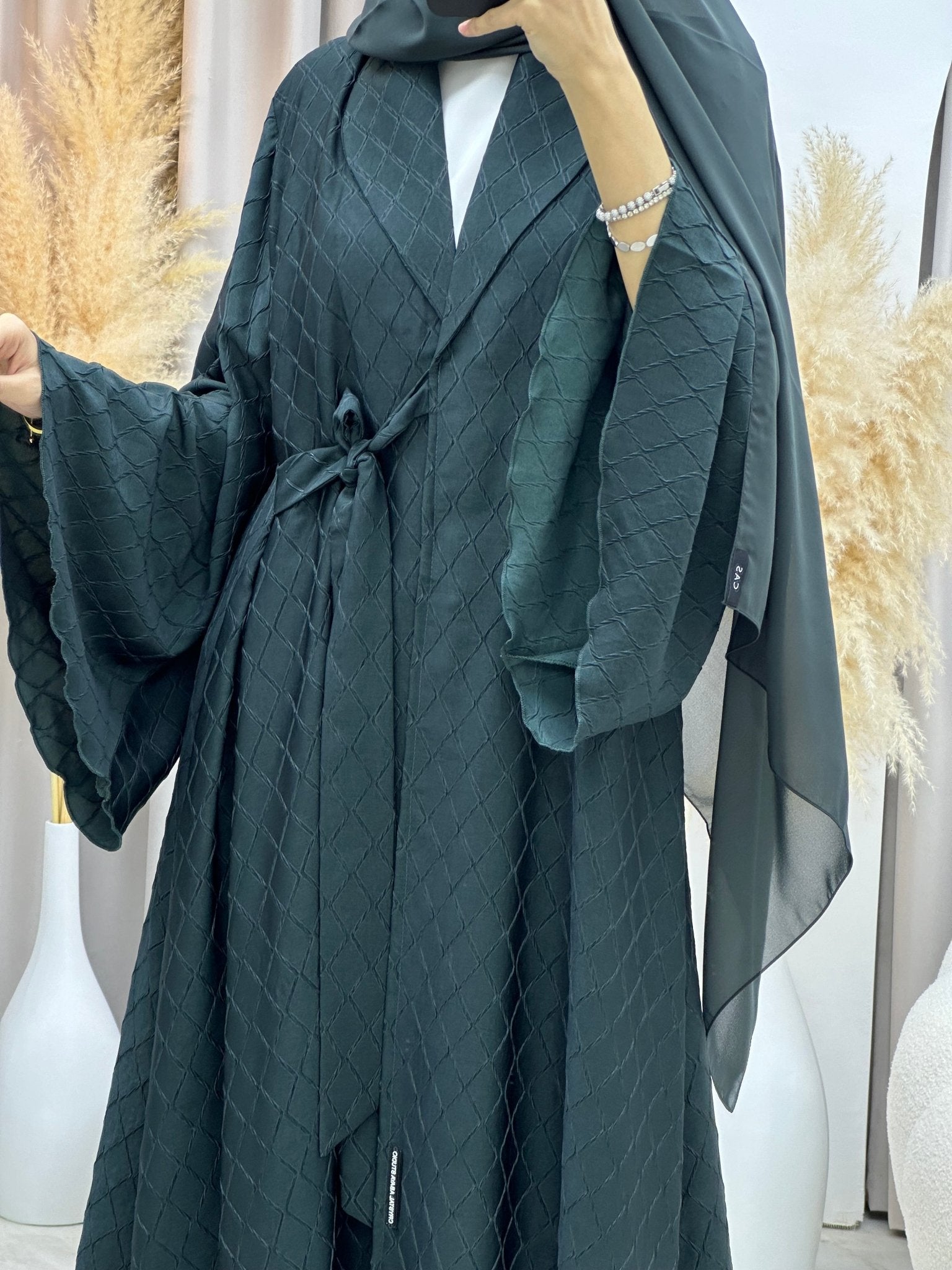 C 0005 - 06 Green Overlap Silk Abaya