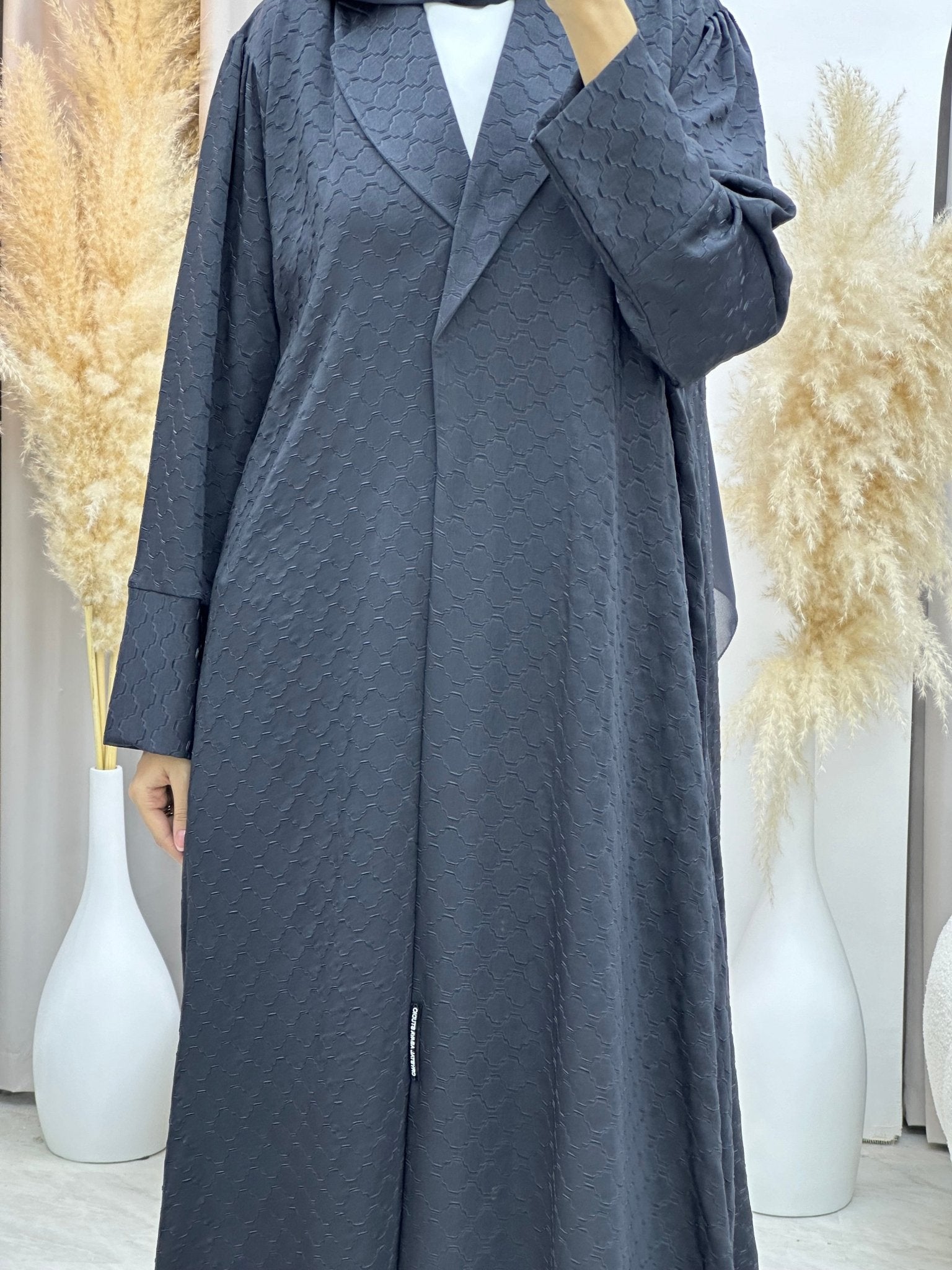 C 0006 - 03 Grey Coat Silk Eid Abaya