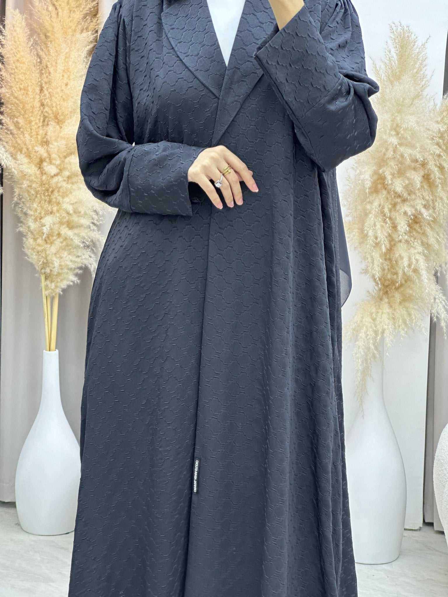 C 0006 - 03 Grey Coat Silk Eid Abaya