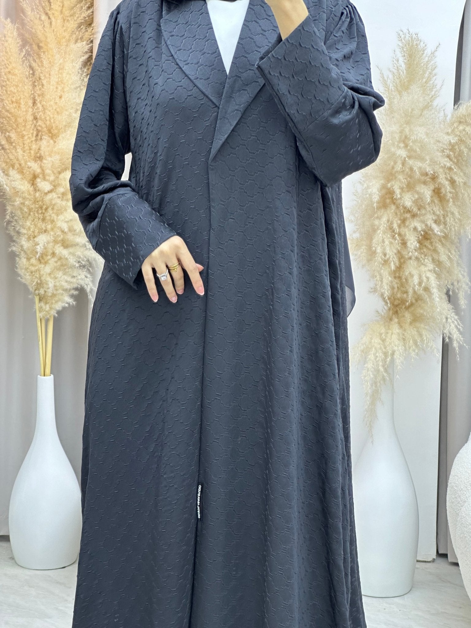 C 0006 - 03 Grey Coat Silk Eid Abaya