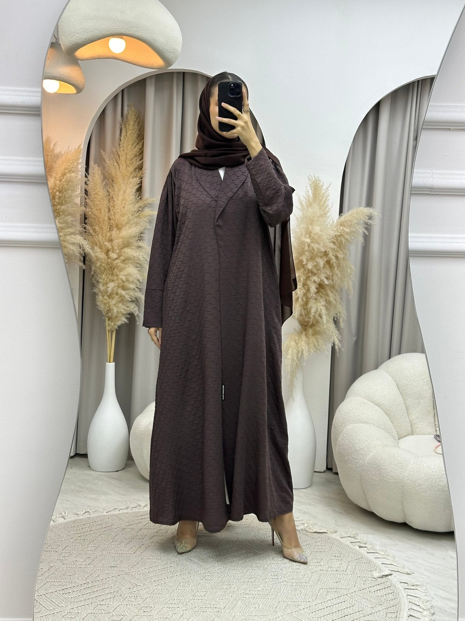 C 0006 - 05 Brown Coat Silk Eid Abaya