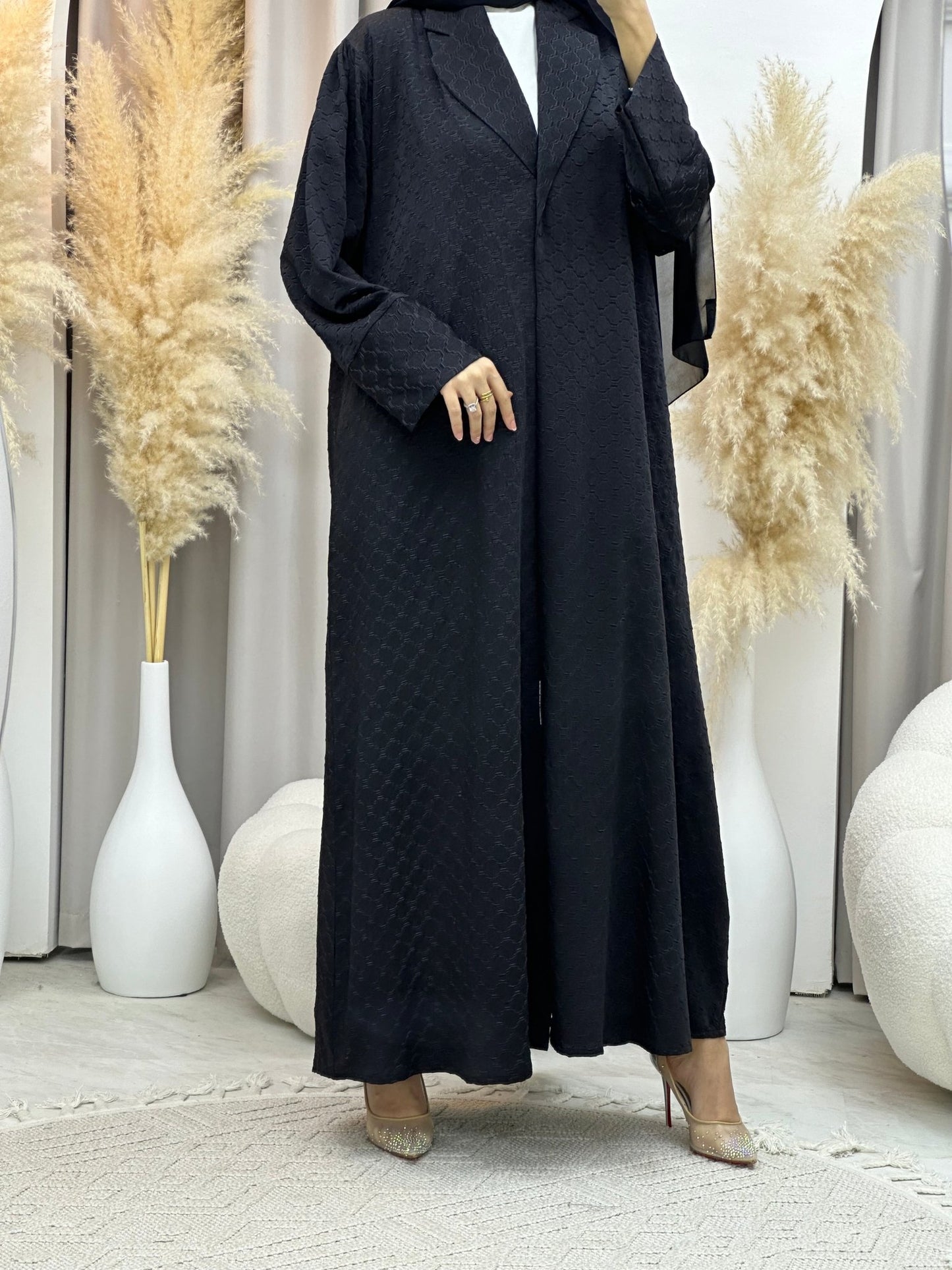 C 0006 - 06 Black Coat Silk Eid Abaya