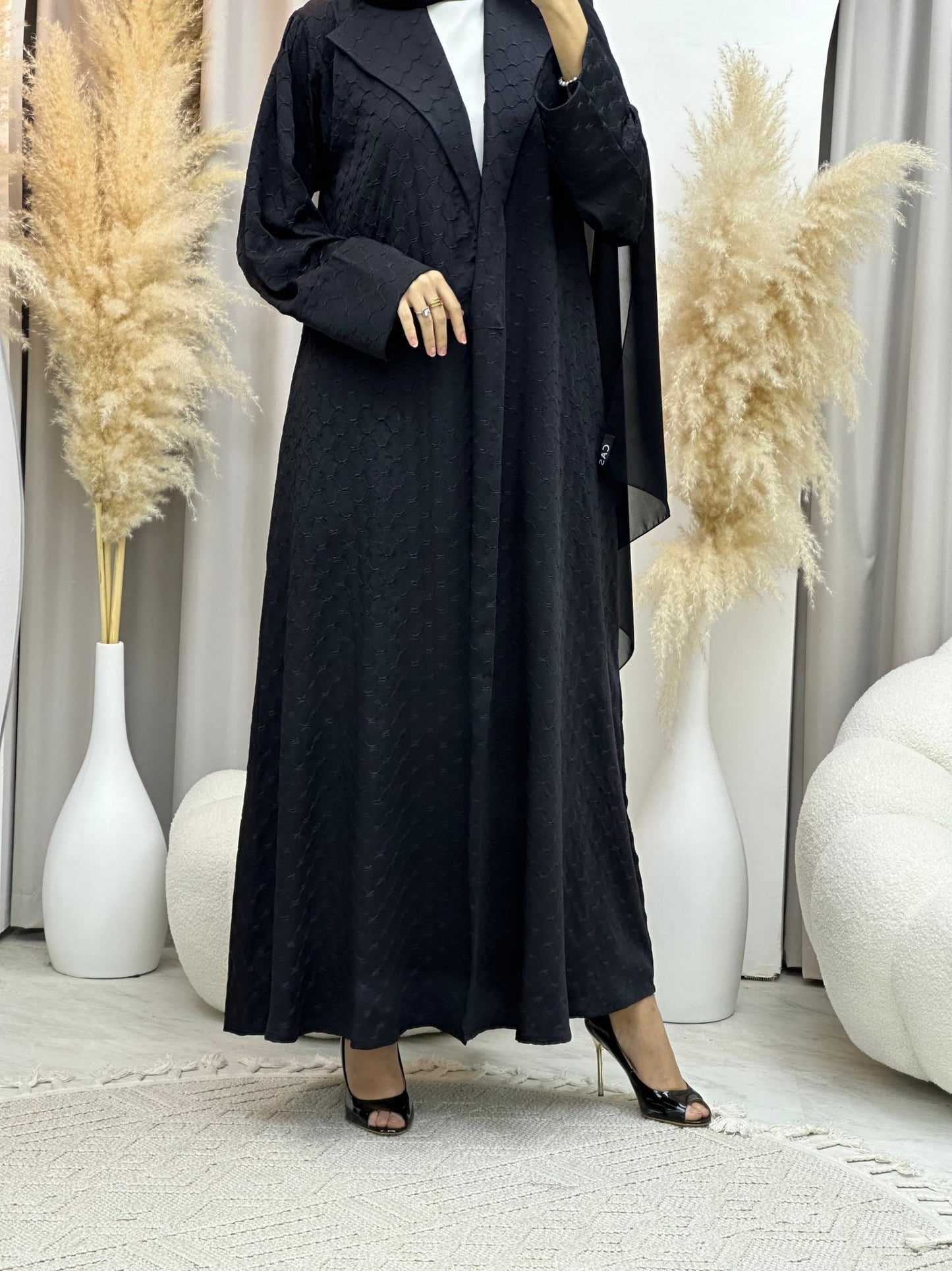 C 0007 - 01 Black Coat Silk Eid Abaya 02