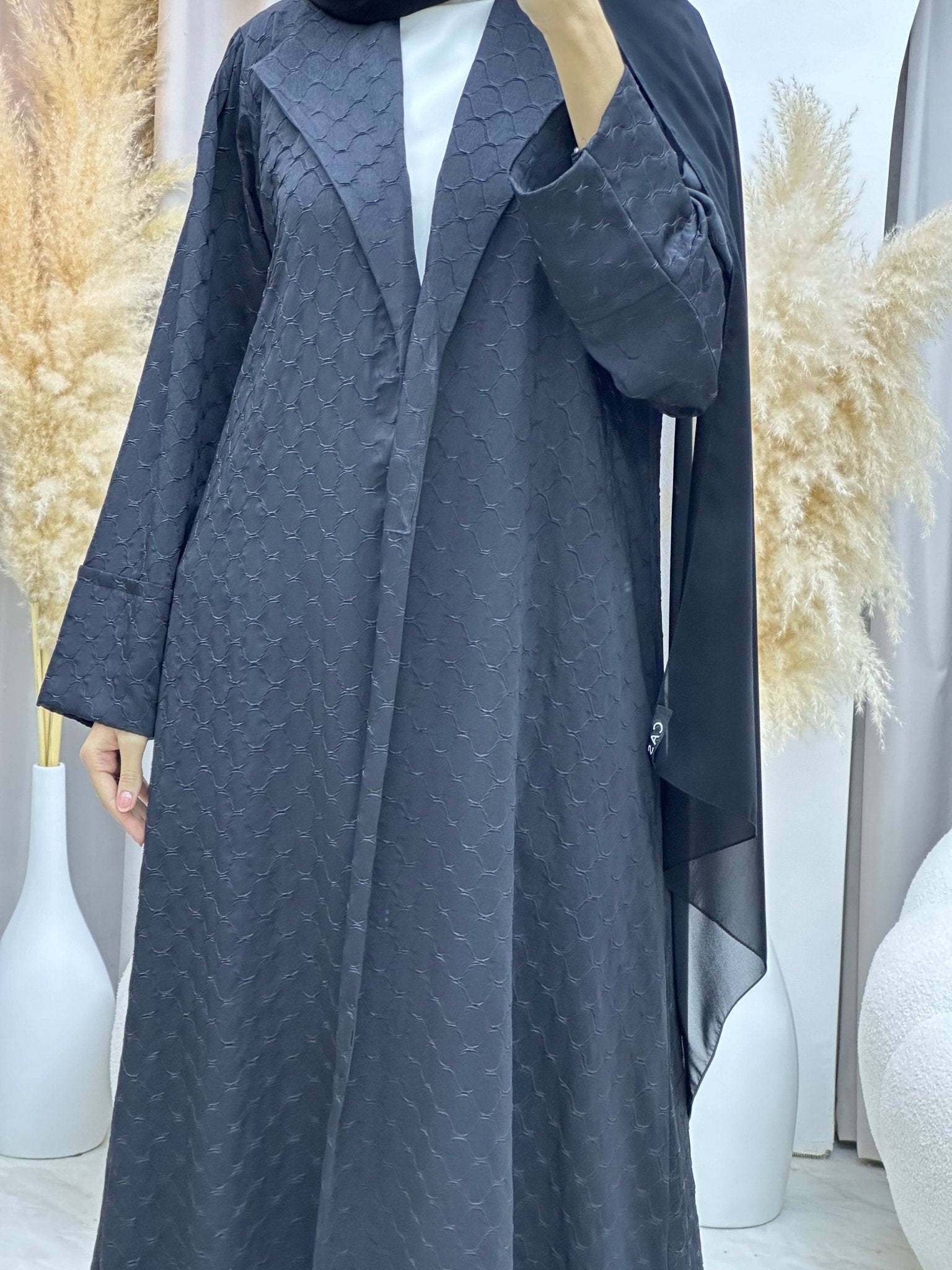 C 0007 - 01 Black Coat Silk Eid Abaya 02