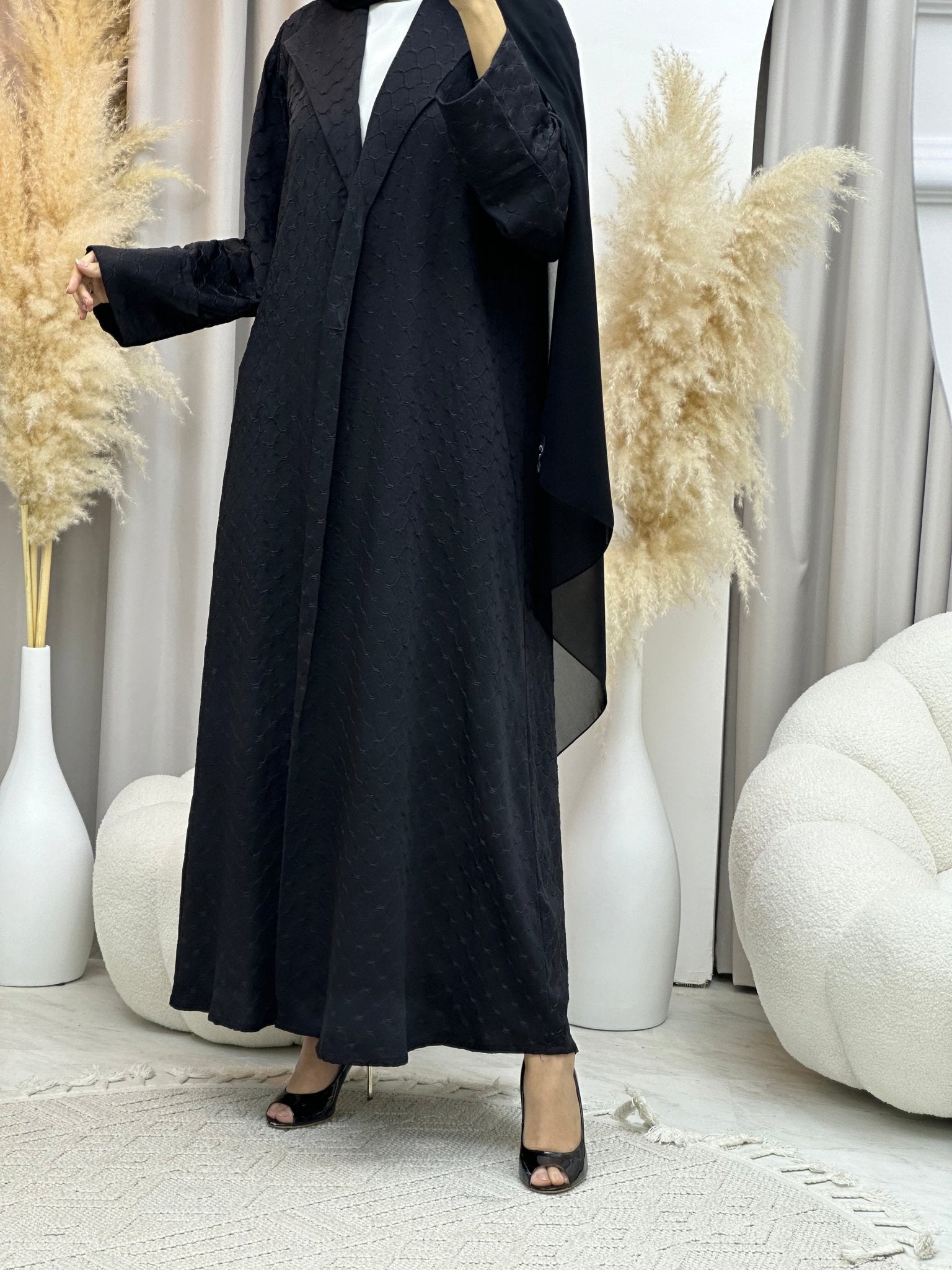 C 0007 - 01 Black Coat Silk Eid Abaya 02