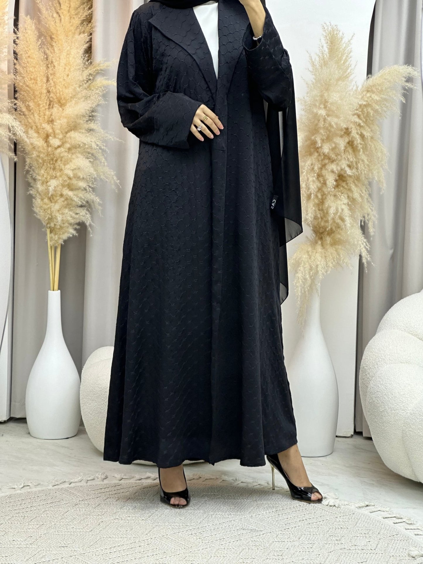 C 0007 - 01 Black Coat Silk Eid Abaya 02