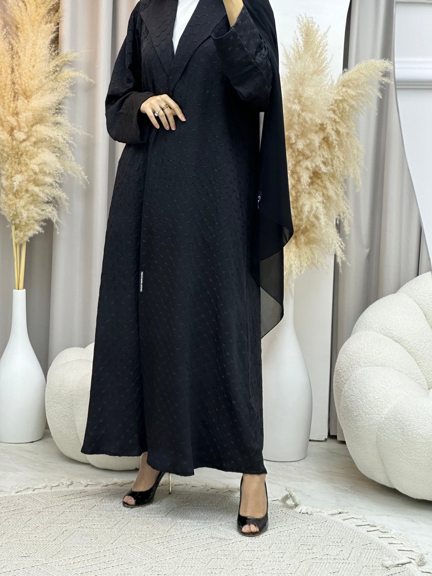 C 0007 - 01 Black Coat Silk Eid Abaya 02