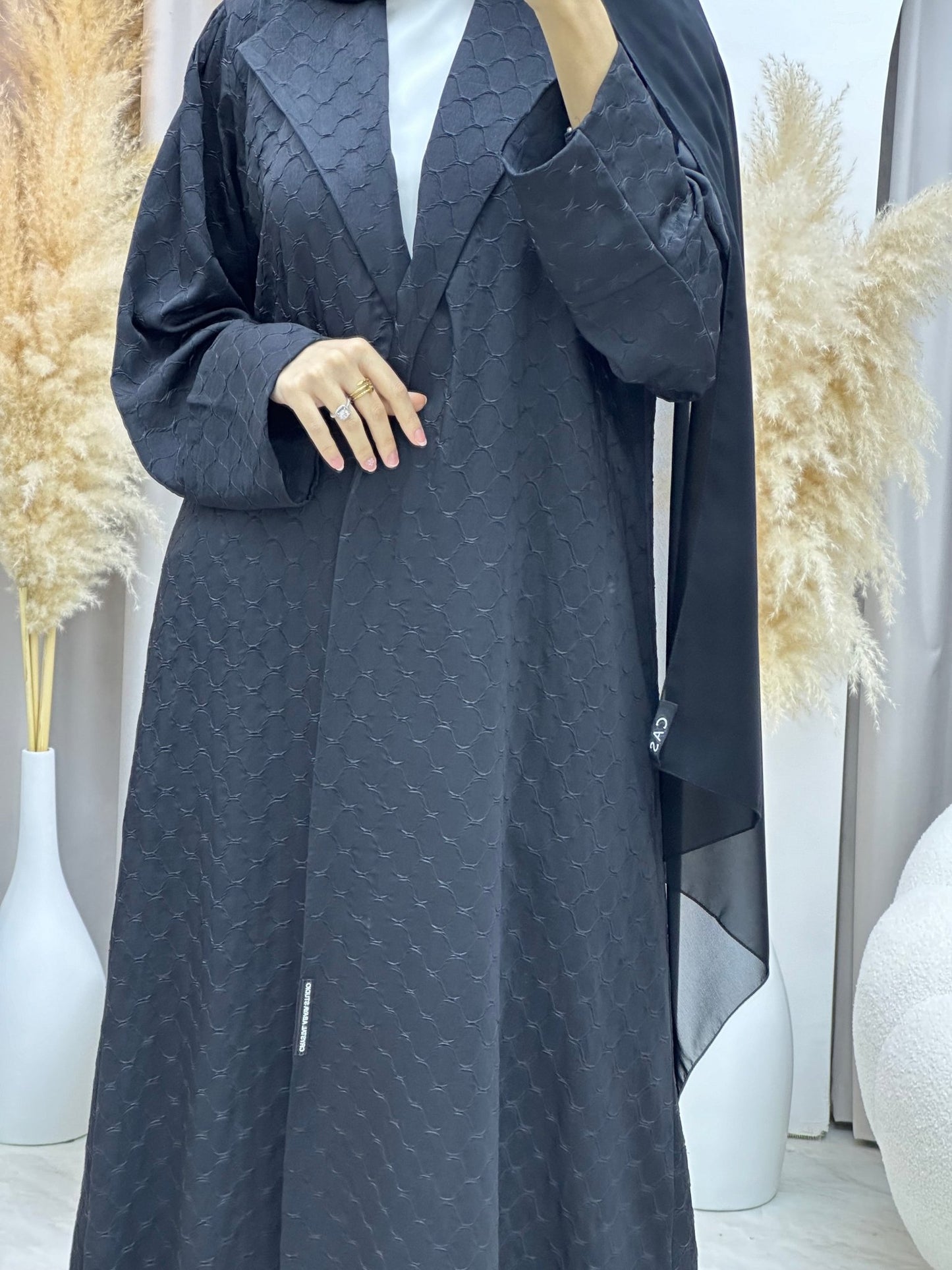 C 0007 - 01 Black Coat Silk Eid Abaya 02