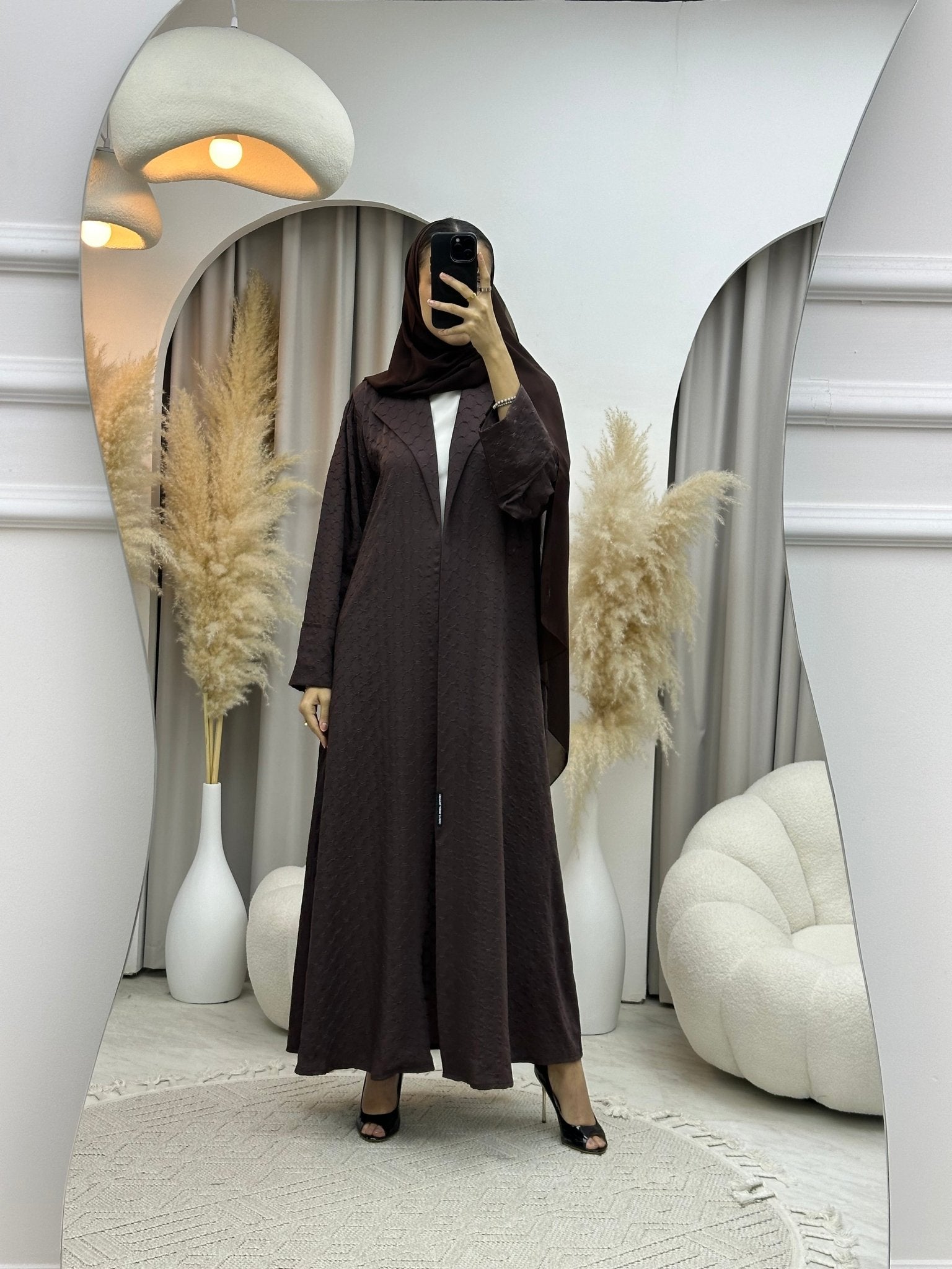 C 0007 - 02 Brown Coat Silk Eid Abaya 02