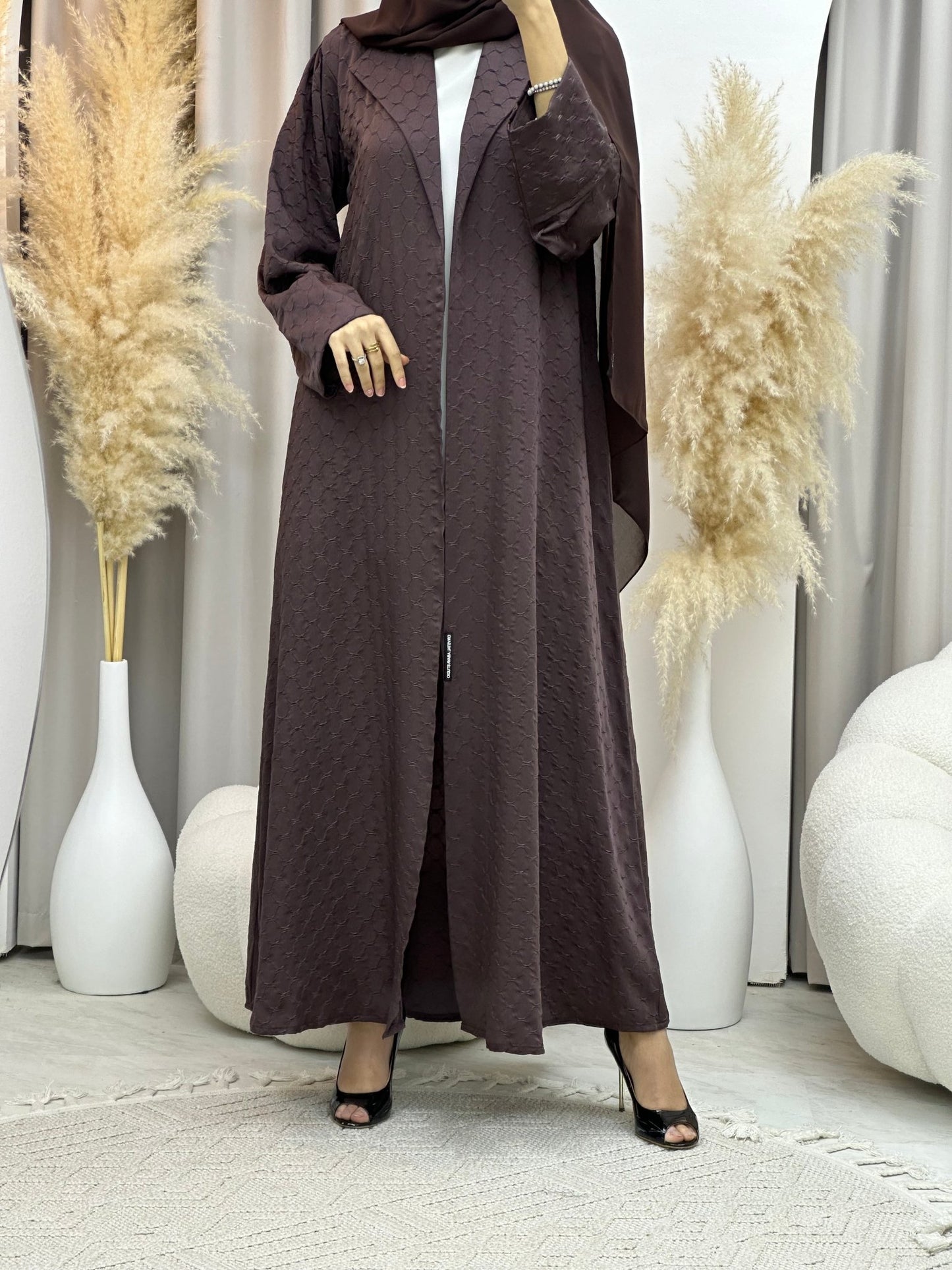 C 0007 - 02 Brown Coat Silk Eid Abaya 02