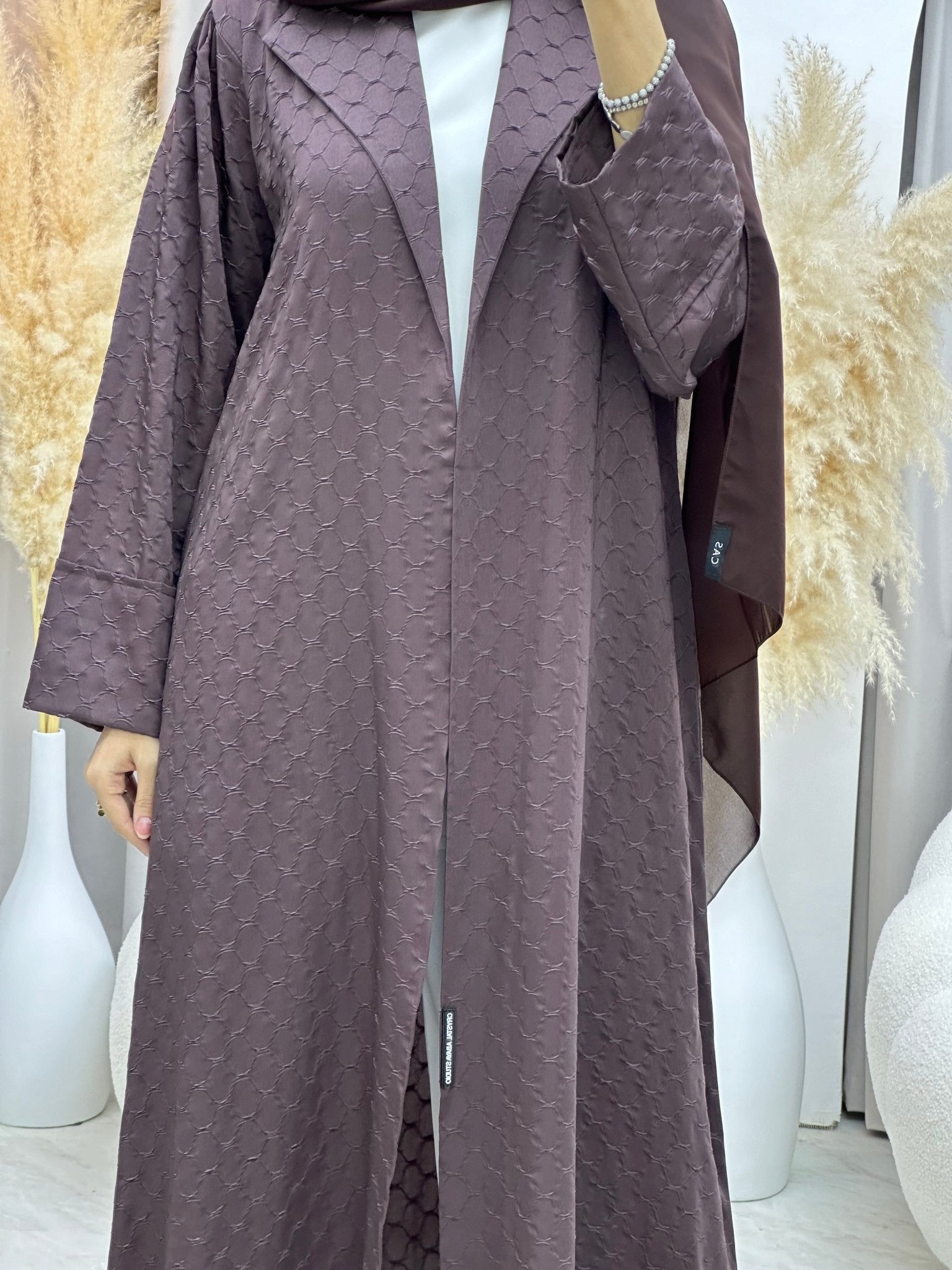 C 0007 - 02 Brown Coat Silk Eid Abaya 02