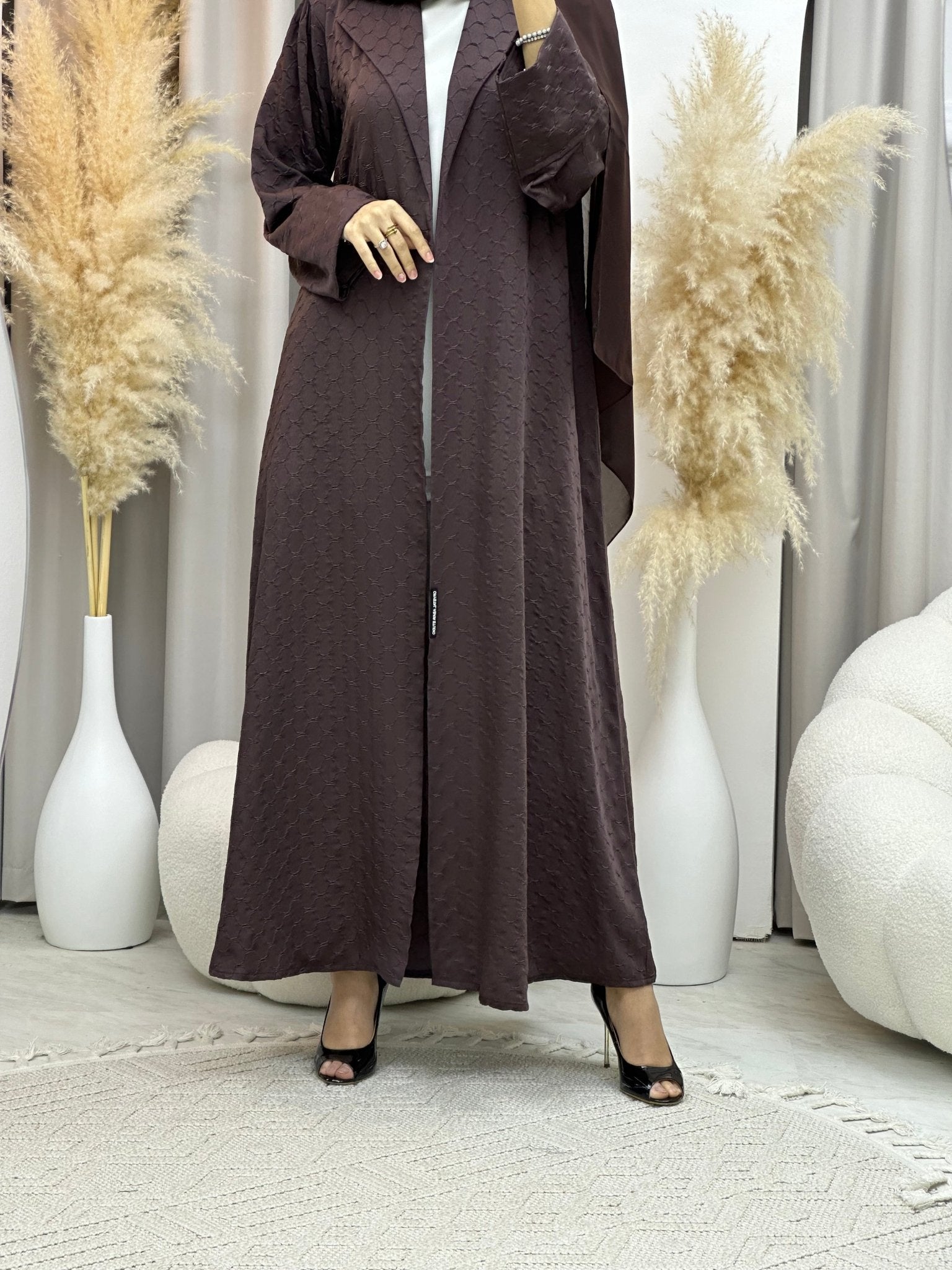 C 0007 - 02 Brown Coat Silk Eid Abaya 02