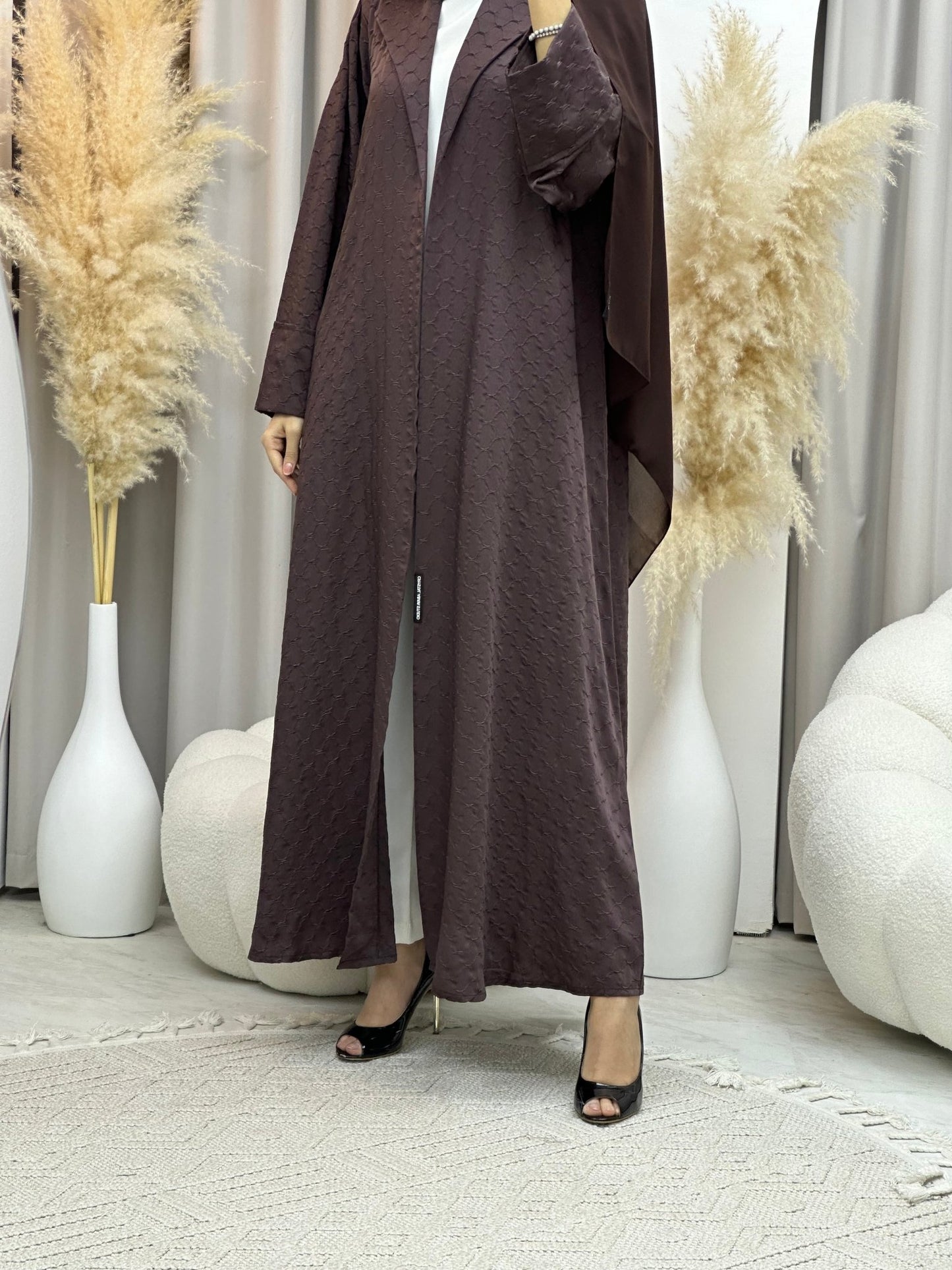 C 0007 - 02 Brown Coat Silk Eid Abaya 02