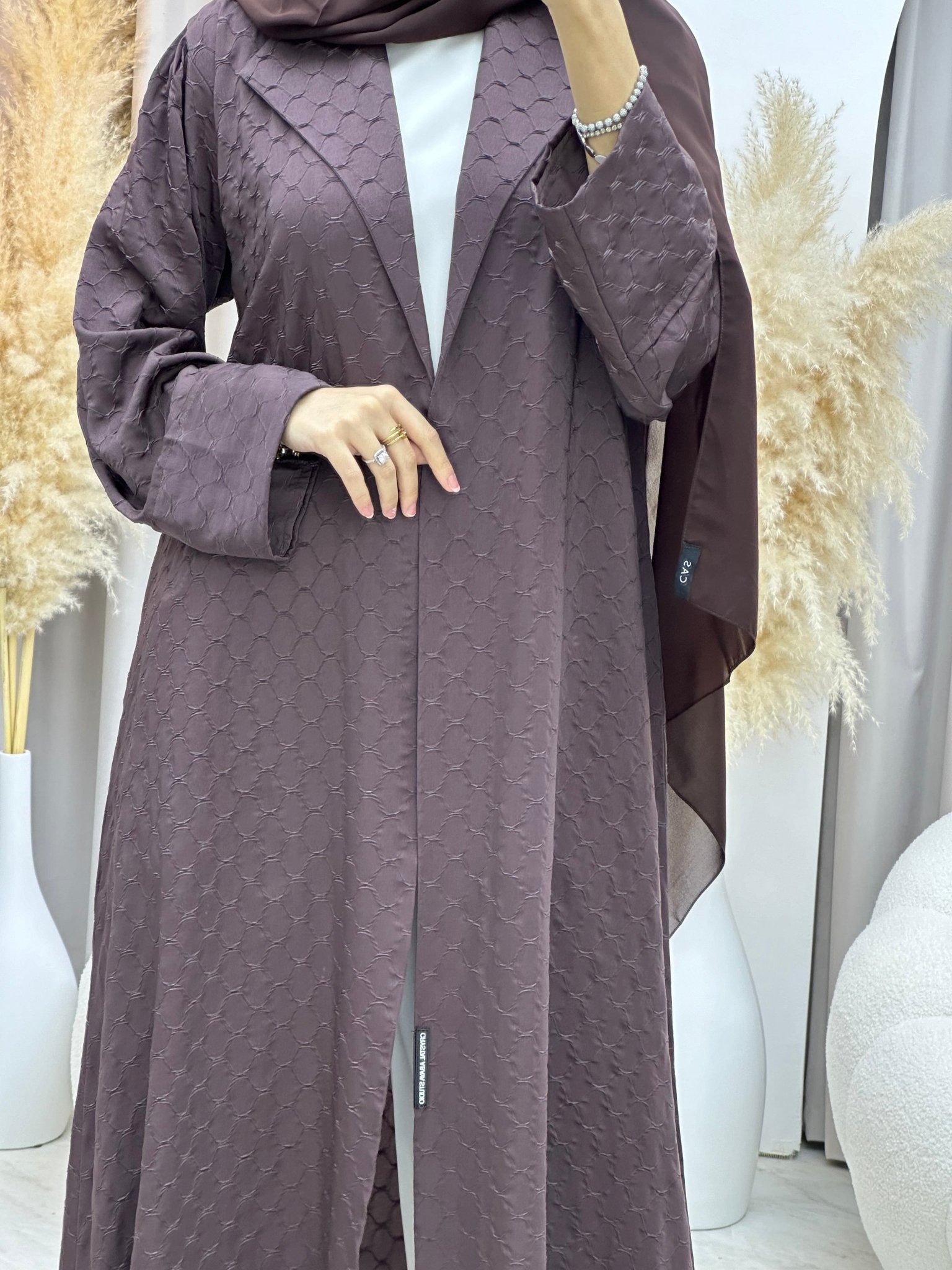 C 0007 - 02 Brown Coat Silk Eid Abaya 02