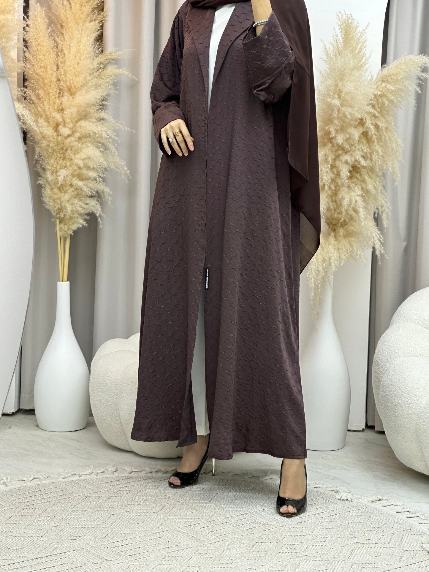 C 0007 - 02 Brown Coat Silk Eid Abaya 02