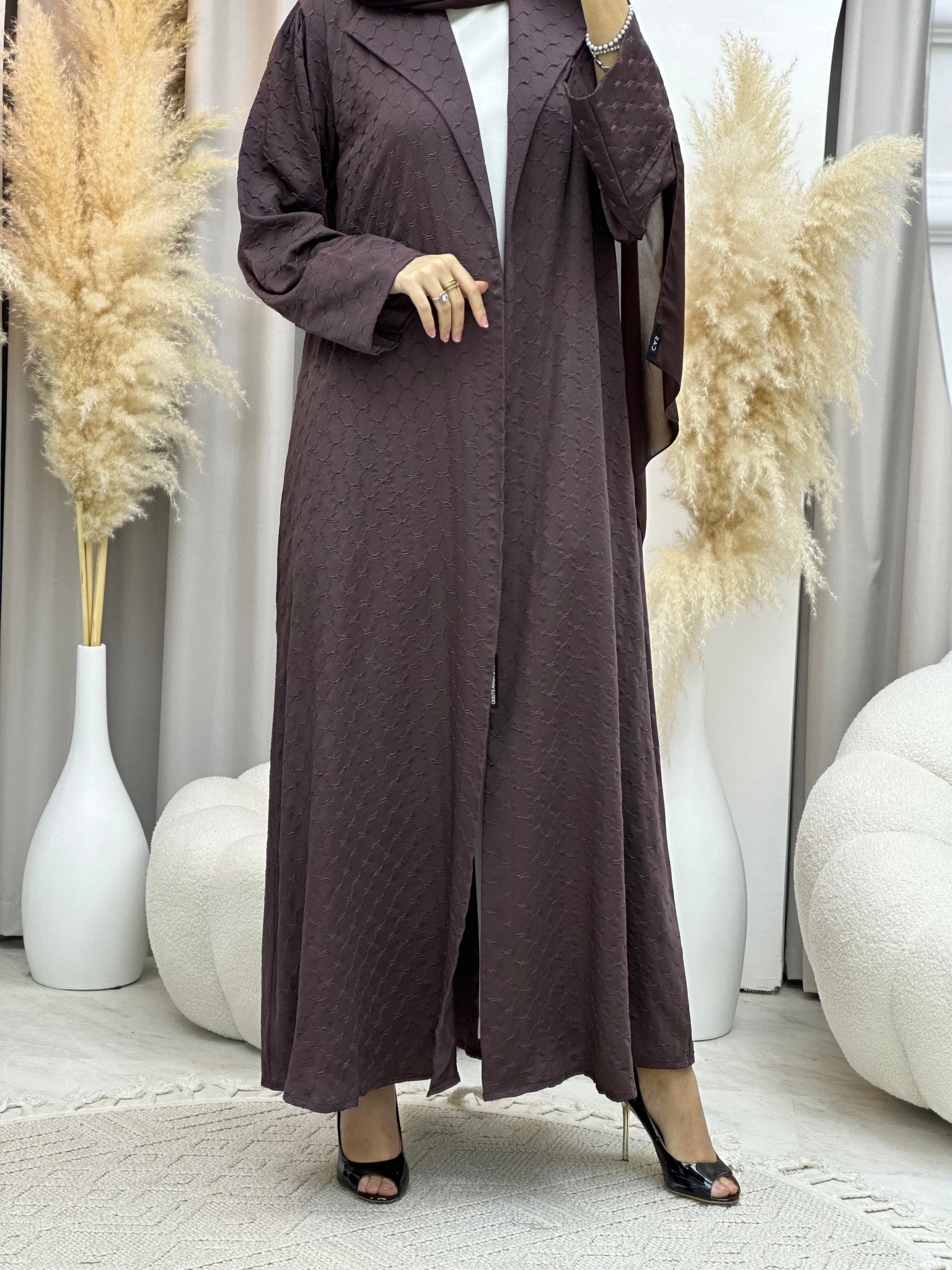 C 0007 - 02 Brown Coat Silk Eid Abaya 02