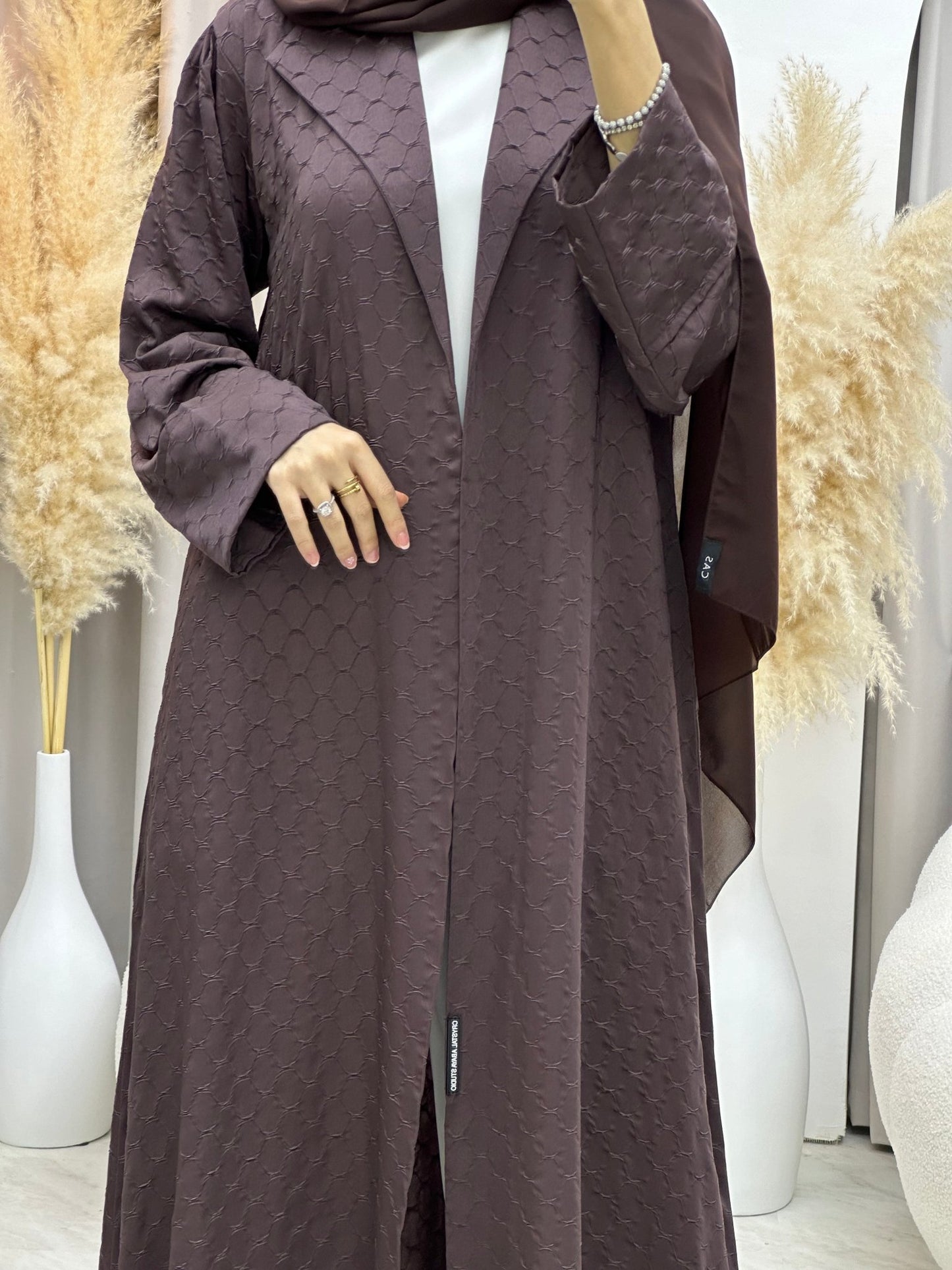 C 0007 - 02 Brown Coat Silk Eid Abaya 02