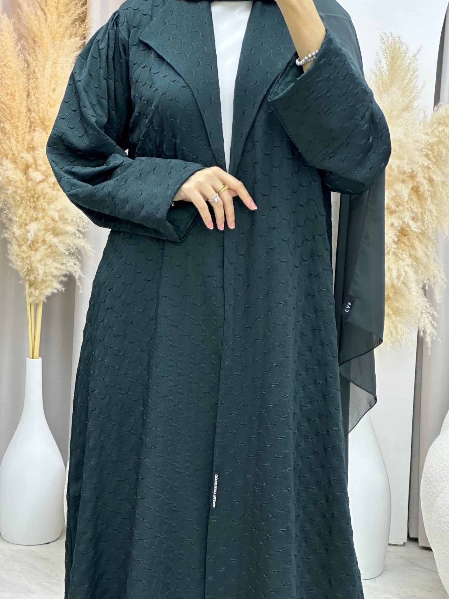 C 0007 - 05 Green Coat Silk Eid Abaya 02