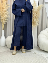 C 0008-01 Blue Summer Pleated Linen Travel Set - S / 52