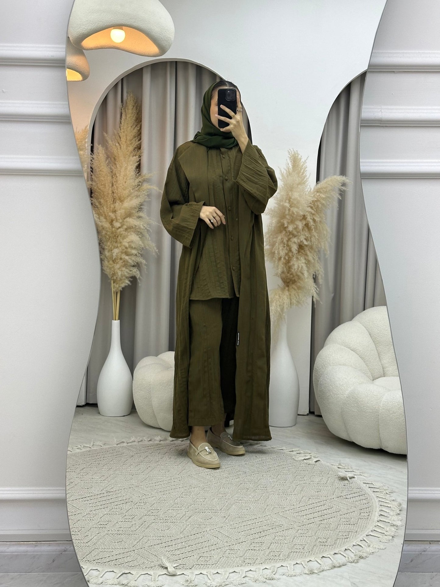 C 0008 - 03 Olive Green Summer Pleated Linen Travel Set