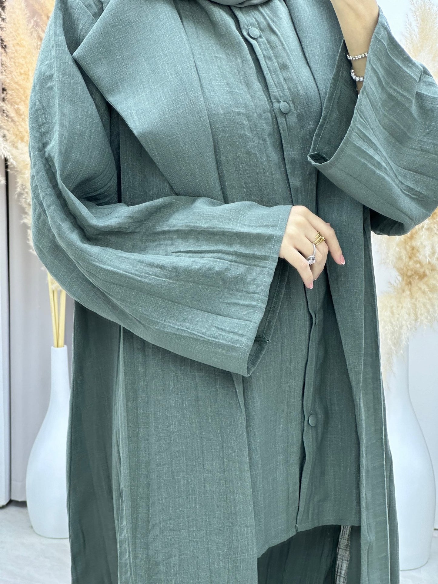 C 0008 - 06 Green Summer Pleated Linen Travel Set