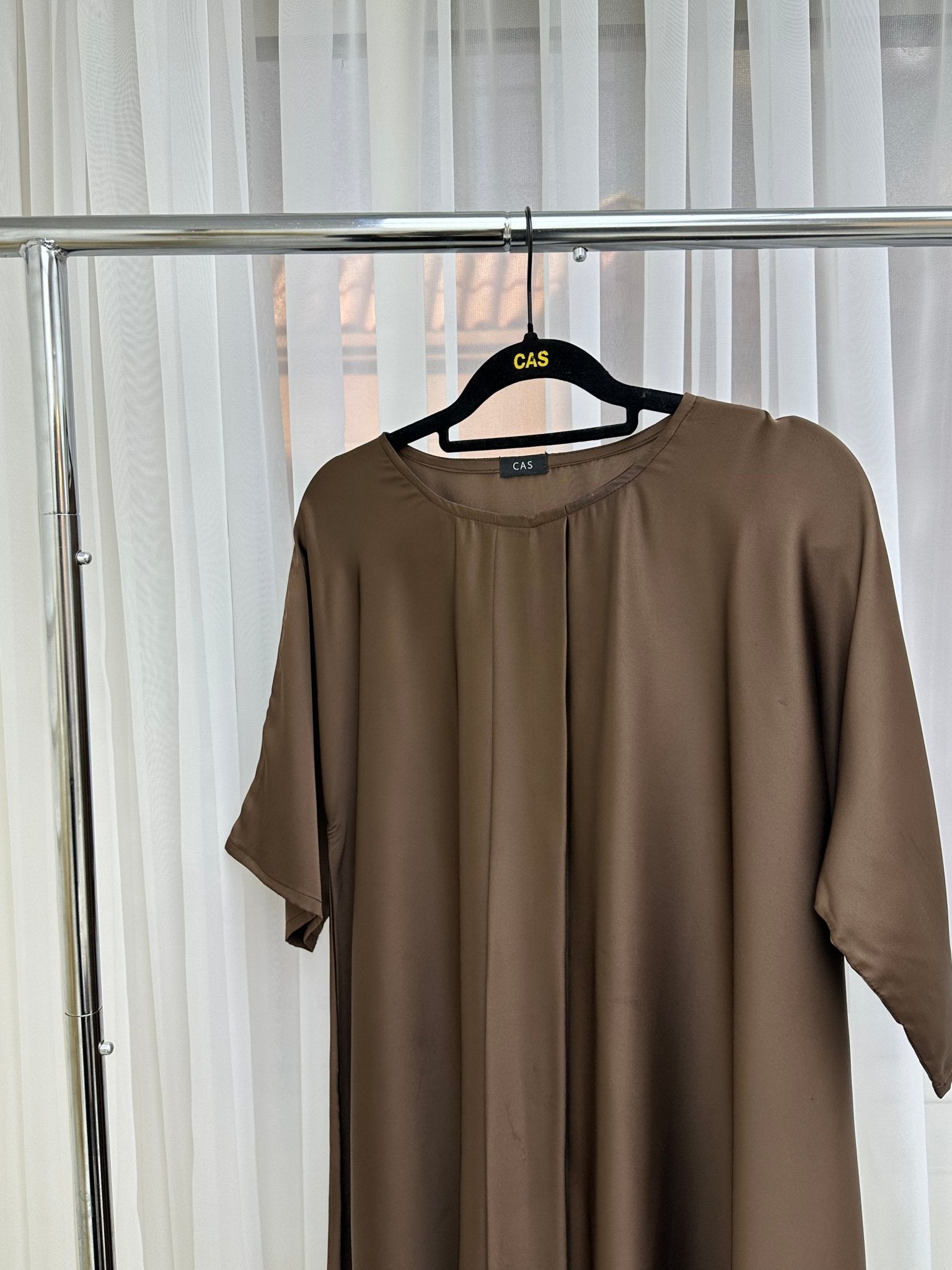 C 001 - 06 Chocolate Brown Pleats Under Abaya Dress