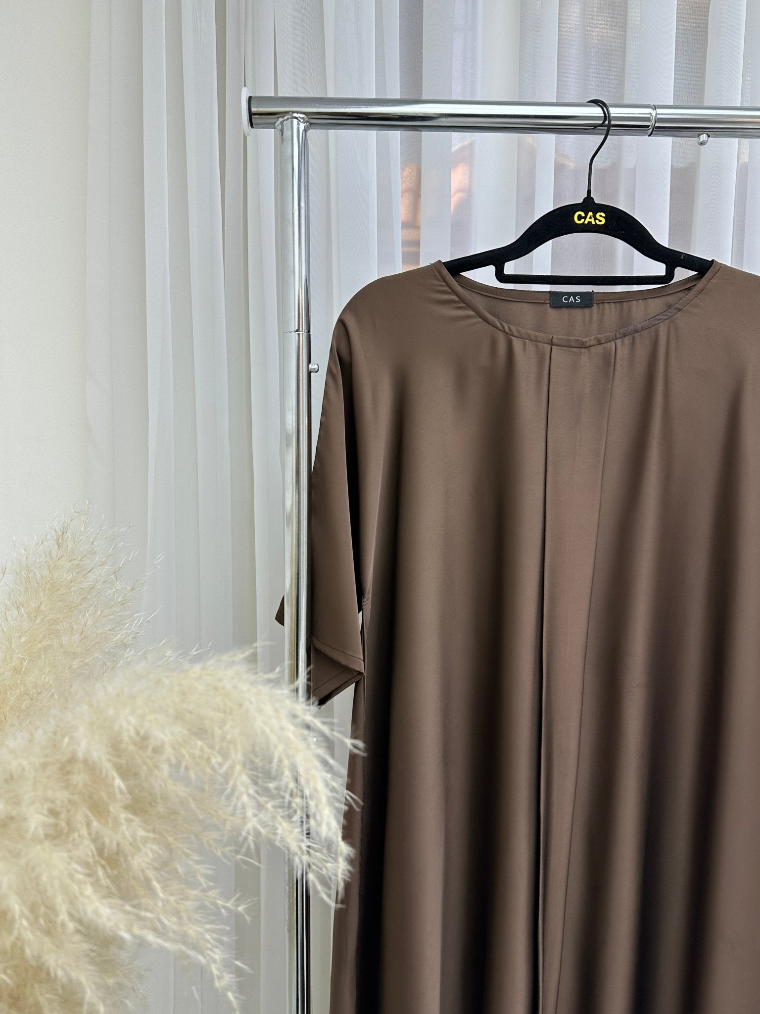 C 001 - 06 Chocolate Brown Pleats Under Abaya Dress