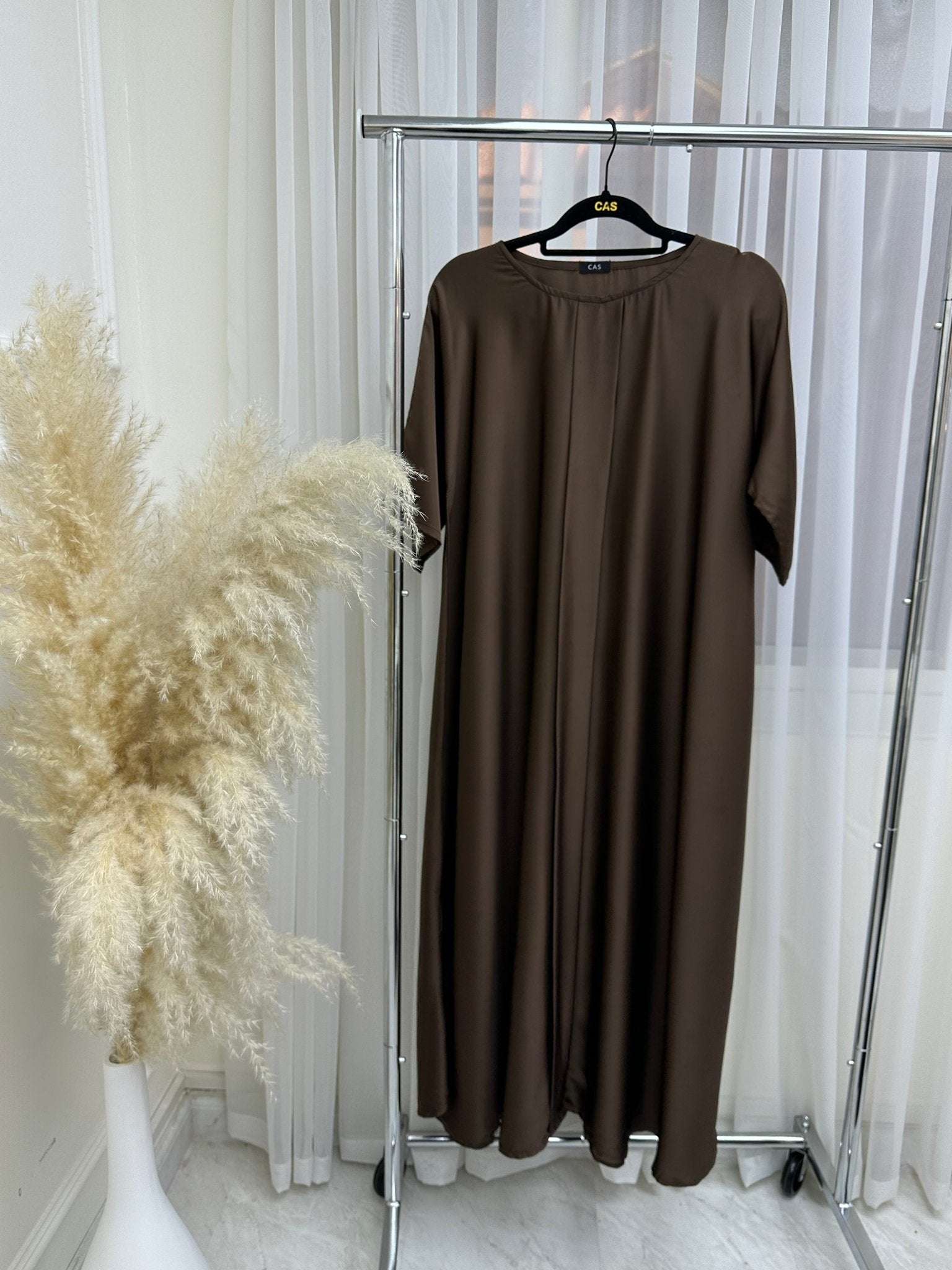 C 001 - 06 Chocolate Brown Pleats Under Abaya Dress