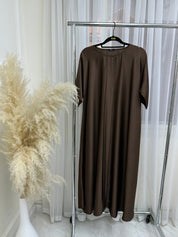 C 001 - 06 Chocolate Brown Pleats Under Abaya Dress