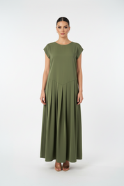 C 0011-01 Olive Pleated Under Abaya Dress
