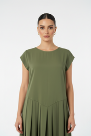 C 0011-01 Olive Pleated Under Abaya Dress