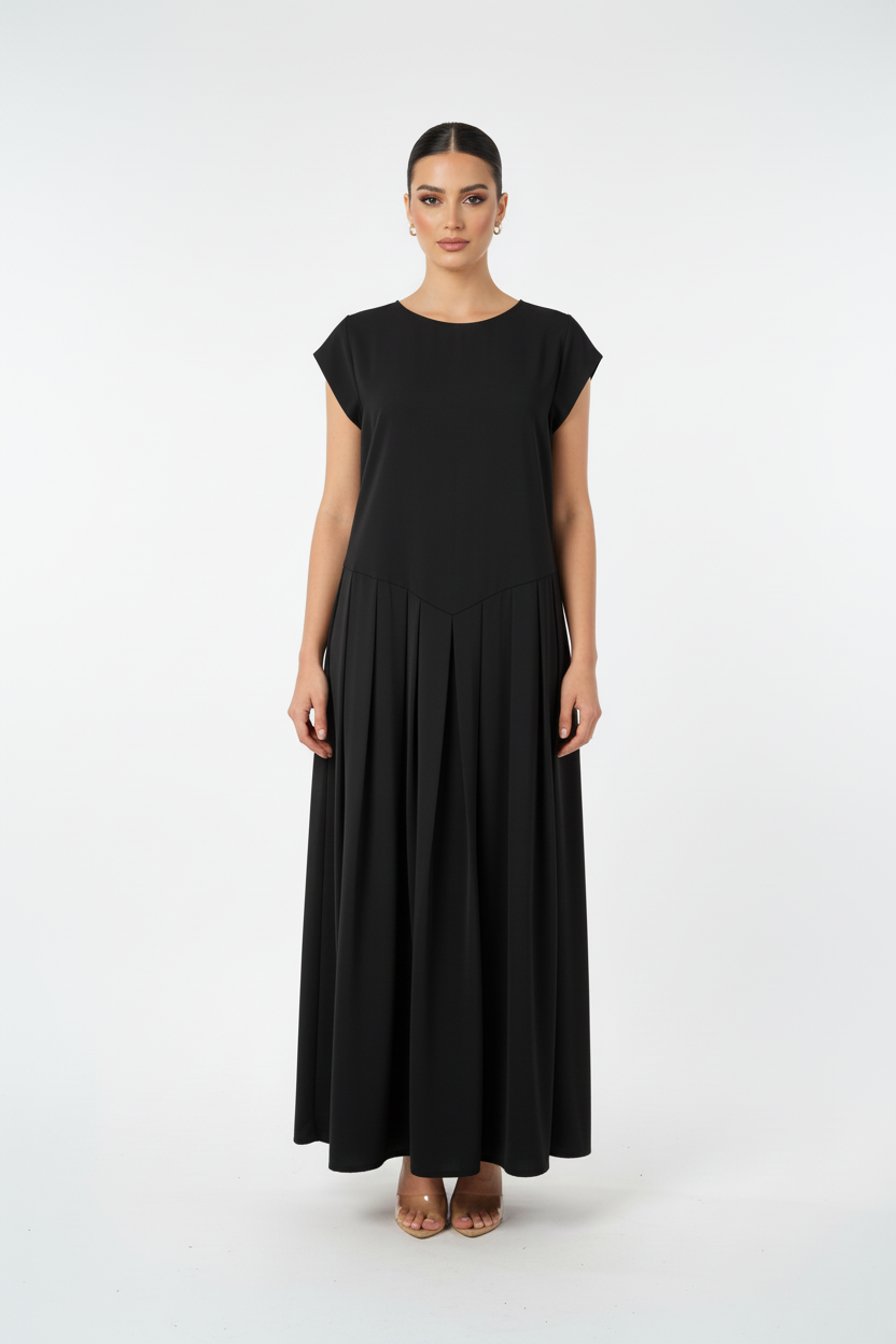 C 0011-02 Black Pleated Under Abaya Dress