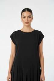 C 0011-02 Black Pleated Under Abaya Dress